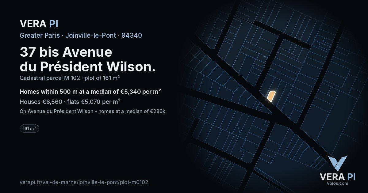 37 bis Avenue du Président Wilson, Joinville-le-Pont at night – the plot lit, the parcels around coloured by the prices near them