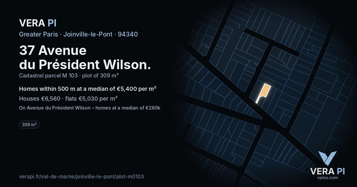 37 Avenue du Président Wilson, Joinville-le-Pont at night – the plot lit, the parcels around coloured by the prices near them