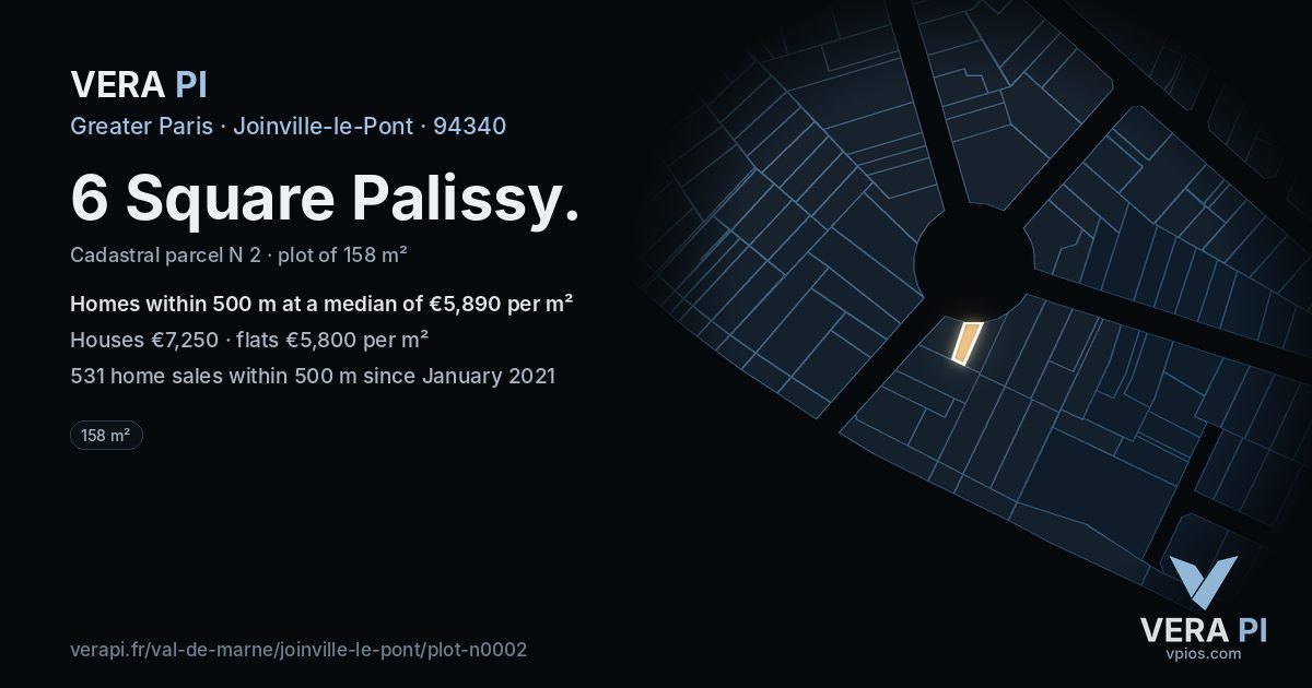 6 Square Palissy, Joinville-le-Pont at night – the plot lit, the parcels around coloured by the prices near them