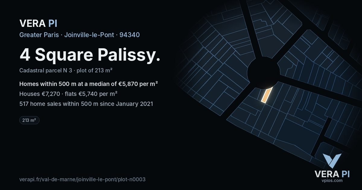 4 Square Palissy, Joinville-le-Pont at night – the plot lit, the parcels around coloured by the prices near them