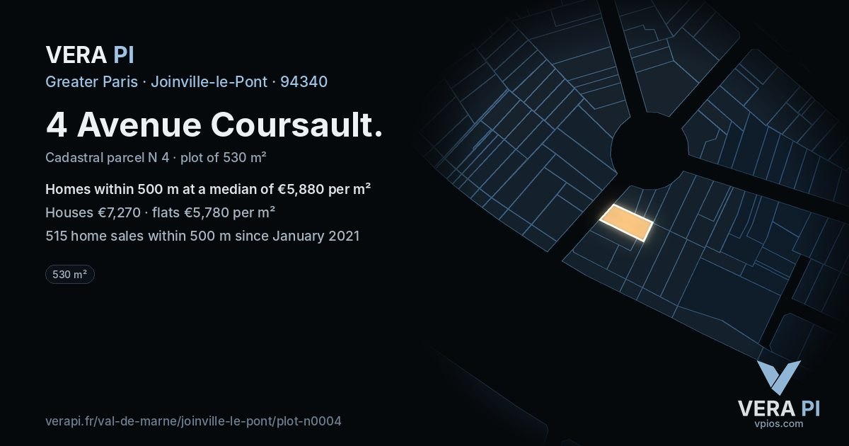 4 Avenue Coursault, Joinville-le-Pont at night – the plot lit, the parcels around coloured by the prices near them
