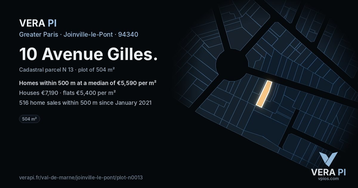 10 Avenue Gilles, Joinville-le-Pont at night – the plot lit, the parcels around coloured by the prices near them