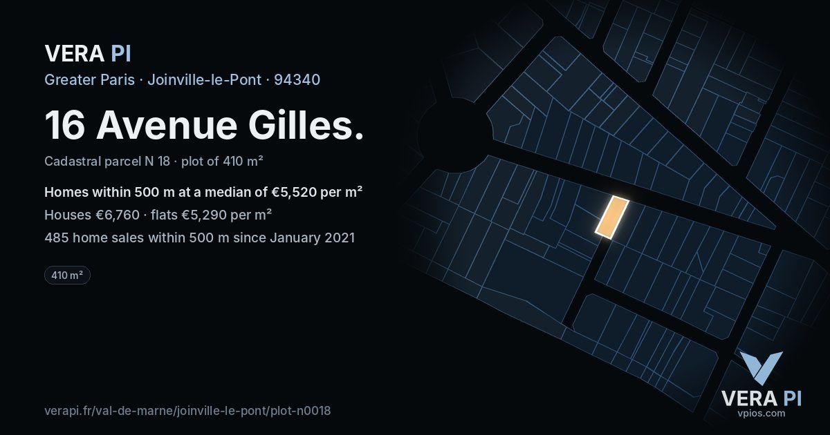 16 Avenue Gilles, Joinville-le-Pont at night – the plot lit, the parcels around coloured by the prices near them