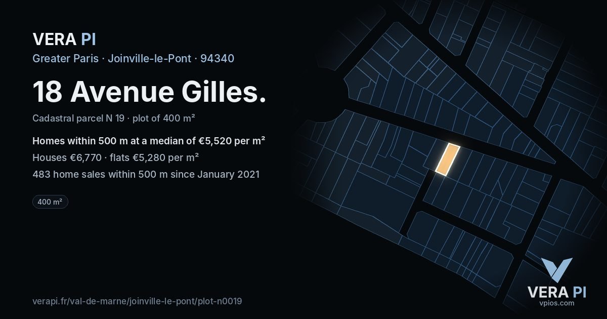 18 Avenue Gilles, Joinville-le-Pont at night – the plot lit, the parcels around coloured by the prices near them