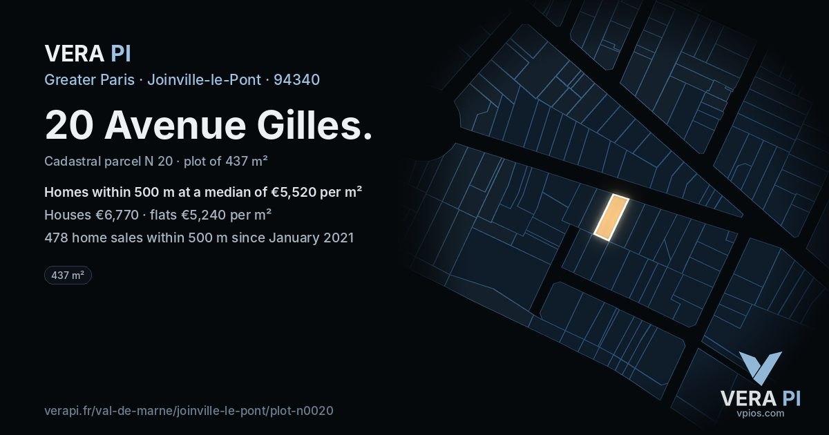 20 Avenue Gilles, Joinville-le-Pont at night – the plot lit, the parcels around coloured by the prices near them