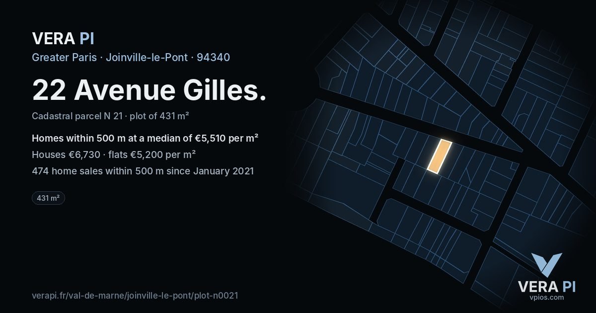 22 Avenue Gilles, Joinville-le-Pont at night – the plot lit, the parcels around coloured by the prices near them