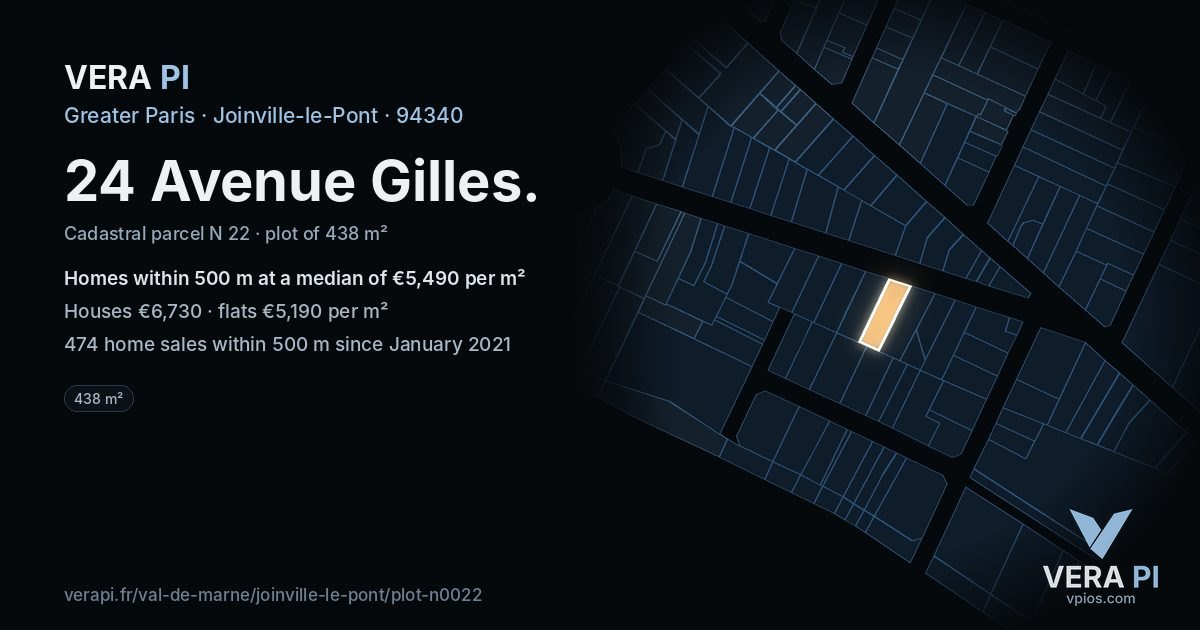 24 Avenue Gilles, Joinville-le-Pont at night – the plot lit, the parcels around coloured by the prices near them