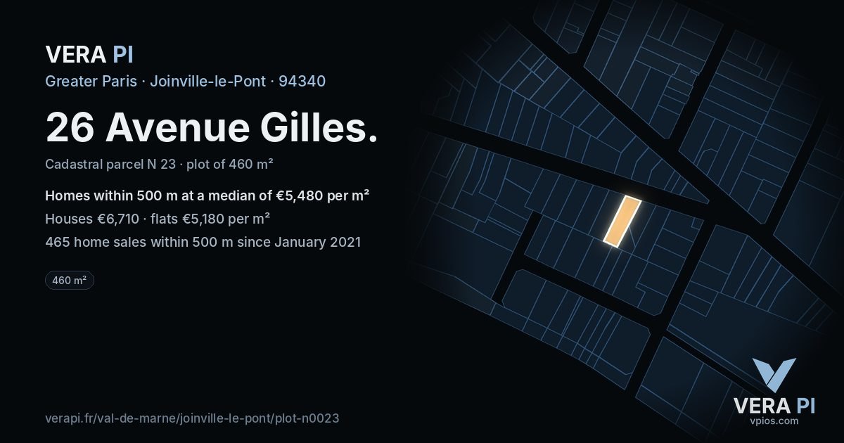 26 Avenue Gilles, Joinville-le-Pont at night – the plot lit, the parcels around coloured by the prices near them