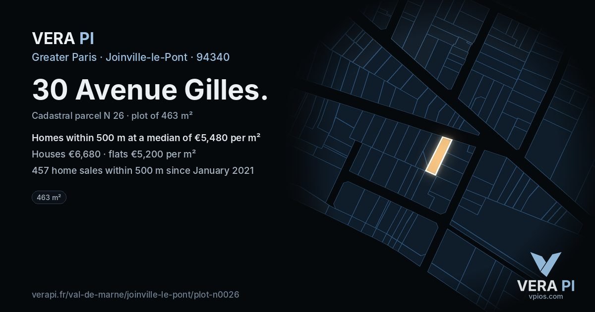 30 Avenue Gilles, Joinville-le-Pont at night – the plot lit, the parcels around coloured by the prices near them