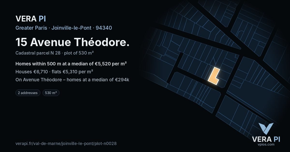 15 Avenue Théodore, Joinville-le-Pont at night – the plot lit, the parcels around coloured by the prices near them