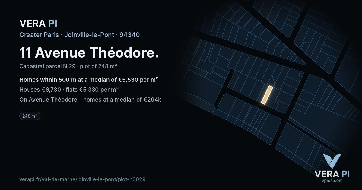 11 Avenue Théodore, Joinville-le-Pont at night – the plot lit, the parcels around coloured by the prices near them