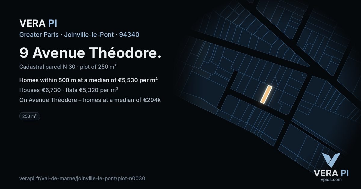 9 Avenue Théodore, Joinville-le-Pont at night – the plot lit, the parcels around coloured by the prices near them