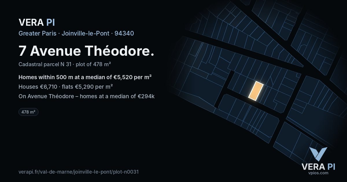 7 Avenue Théodore, Joinville-le-Pont at night – the plot lit, the parcels around coloured by the prices near them