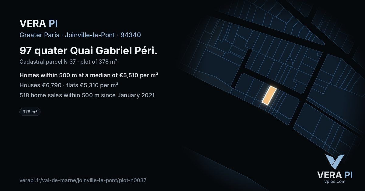 97 quater Quai Gabriel Péri, Joinville-le-Pont at night – the plot lit, the parcels around coloured by the prices near them