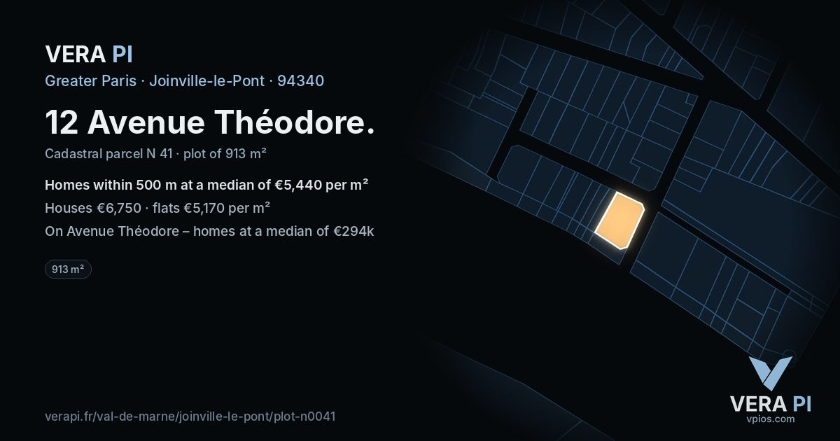 12 Avenue Théodore, Joinville-le-Pont at night – the plot lit, the parcels around coloured by the prices near them