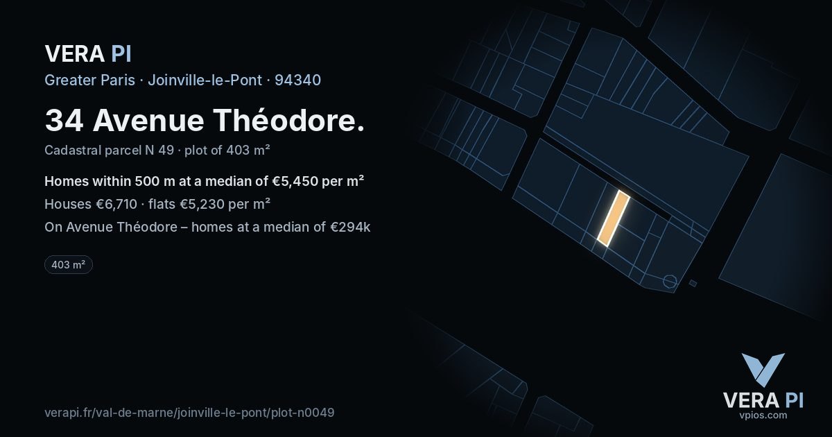34 Avenue Théodore, Joinville-le-Pont at night – the plot lit, the parcels around coloured by the prices near them