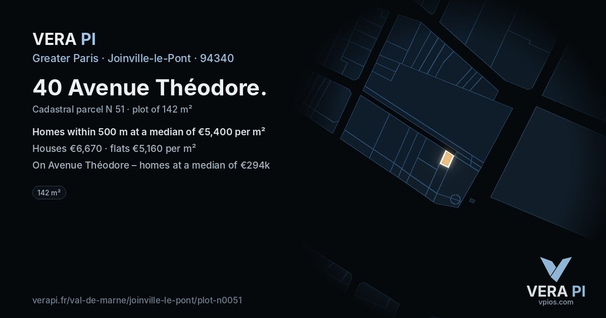 40 Avenue Théodore, Joinville-le-Pont at night – the plot lit, the parcels around coloured by the prices near them