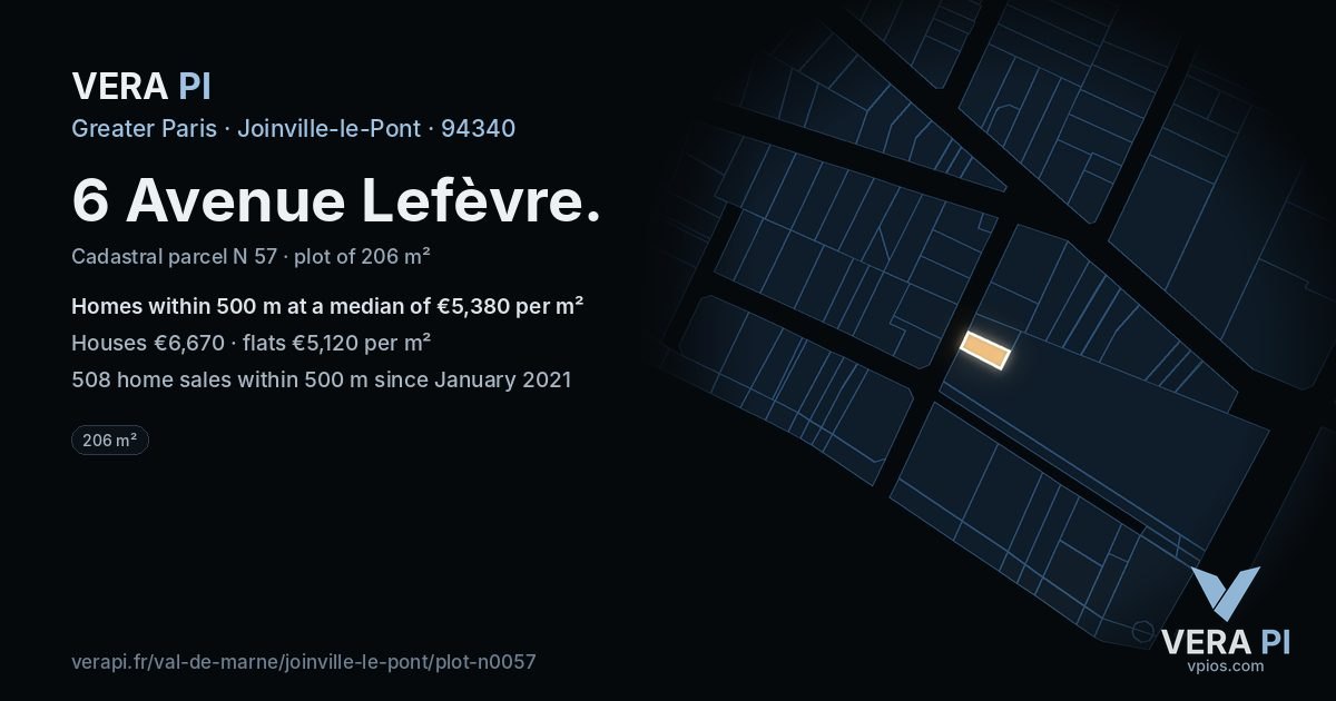 6 Avenue Lefèvre, Joinville-le-Pont at night – the plot lit, the parcels around coloured by the prices near them