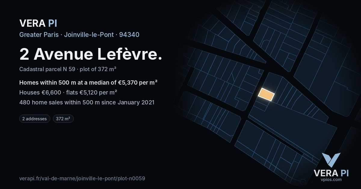 2 Avenue Lefèvre, Joinville-le-Pont at night – the plot lit, the parcels around coloured by the prices near them