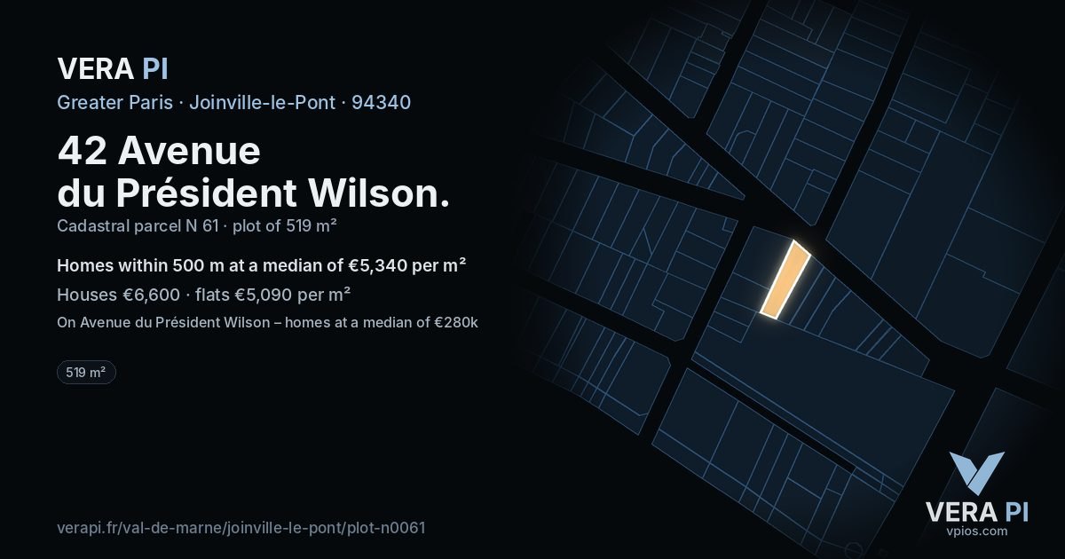 42 Avenue du Président Wilson, Joinville-le-Pont at night – the plot lit, the parcels around coloured by the prices near them