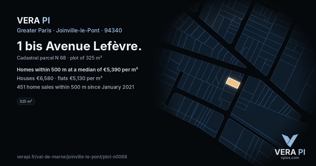 1 bis Avenue Lefèvre, Joinville-le-Pont at night – the plot lit, the parcels around coloured by the prices near them