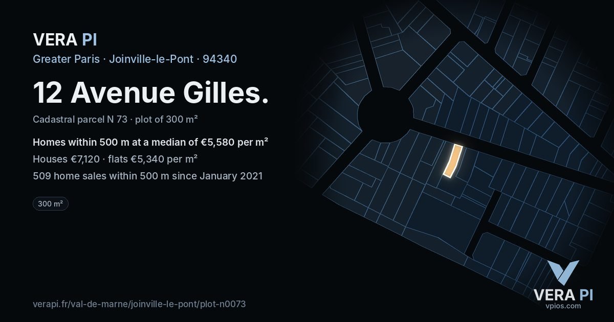 12 Avenue Gilles, Joinville-le-Pont at night – the plot lit, the parcels around coloured by the prices near them