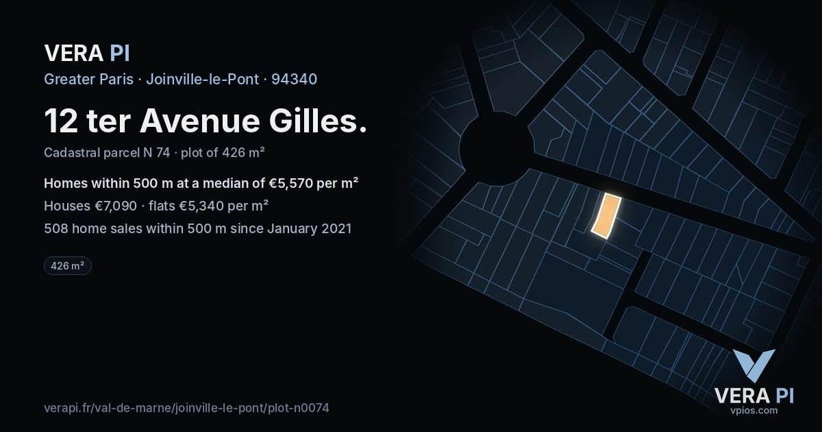 12 ter Avenue Gilles, Joinville-le-Pont at night – the plot lit, the parcels around coloured by the prices near them