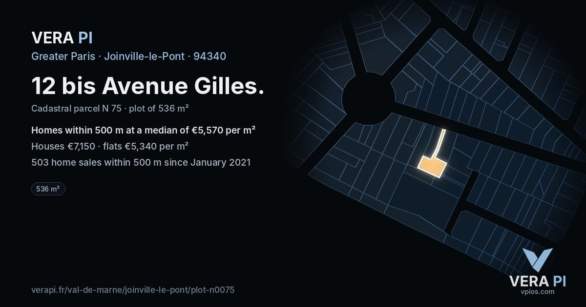 12 bis Avenue Gilles, Joinville-le-Pont at night – the plot lit, the parcels around coloured by the prices near them