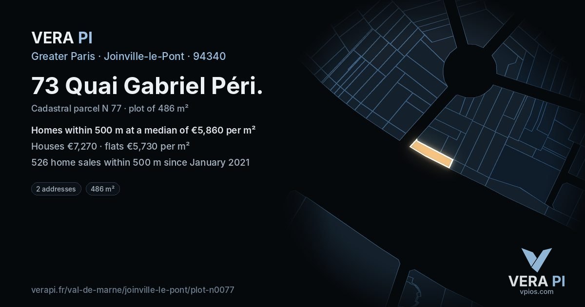73 Quai Gabriel Péri, Joinville-le-Pont at night – the plot lit, the parcels around coloured by the prices near them
