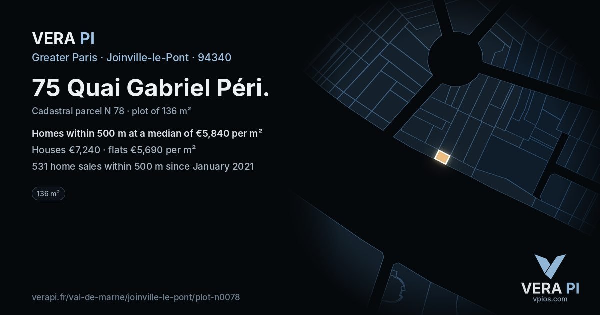 75 Quai Gabriel Péri, Joinville-le-Pont at night – the plot lit, the parcels around coloured by the prices near them