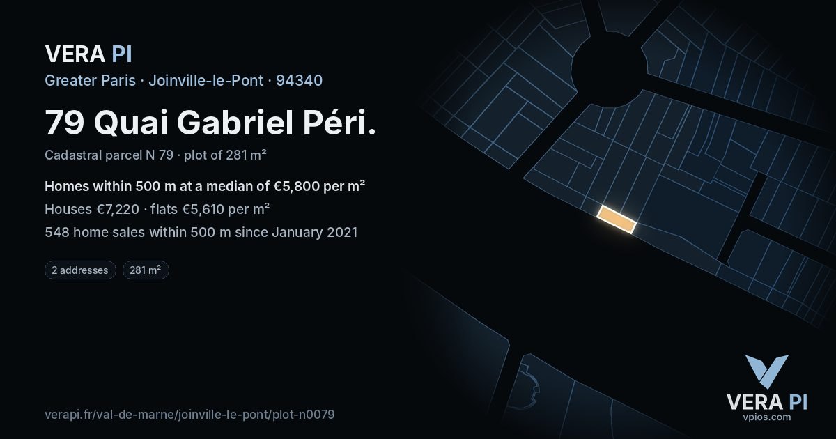 79 Quai Gabriel Péri, Joinville-le-Pont at night – the plot lit, the parcels around coloured by the prices near them