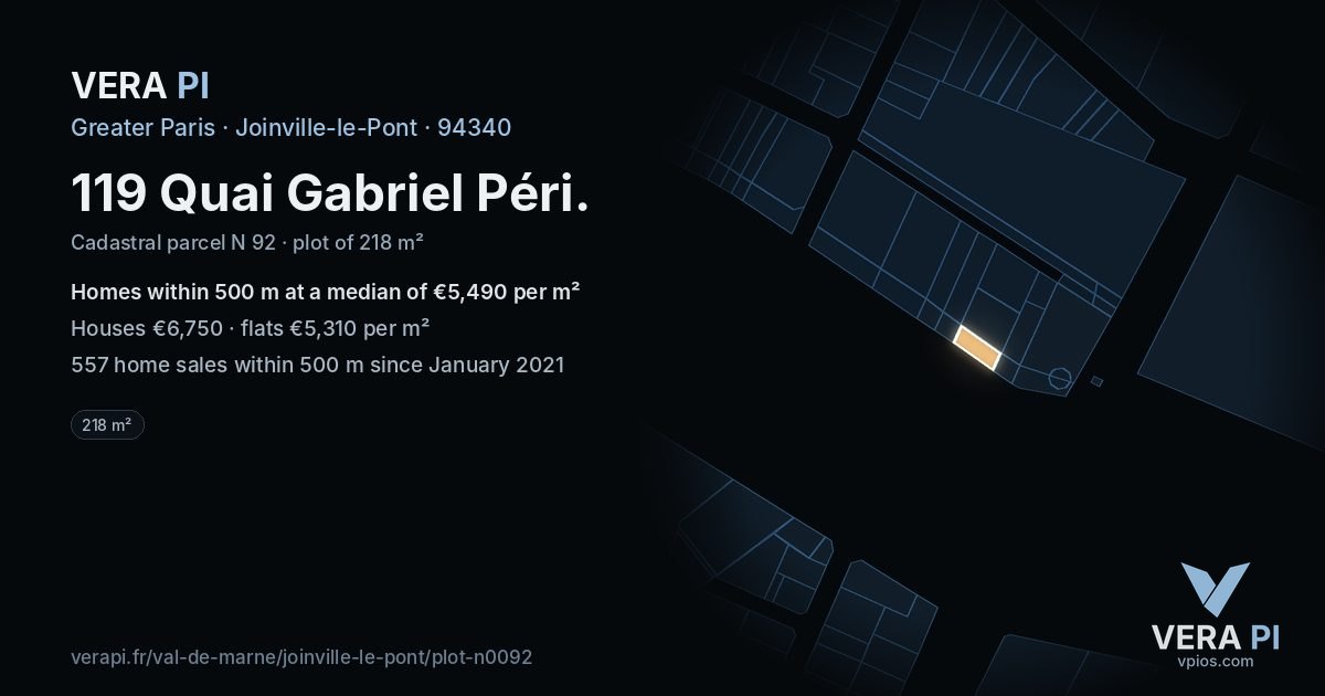 119 Quai Gabriel Péri, Joinville-le-Pont at night – the plot lit, the parcels around coloured by the prices near them