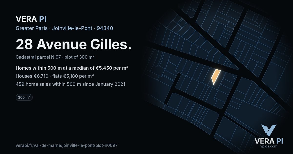28 Avenue Gilles, Joinville-le-Pont at night – the plot lit, the parcels around coloured by the prices near them