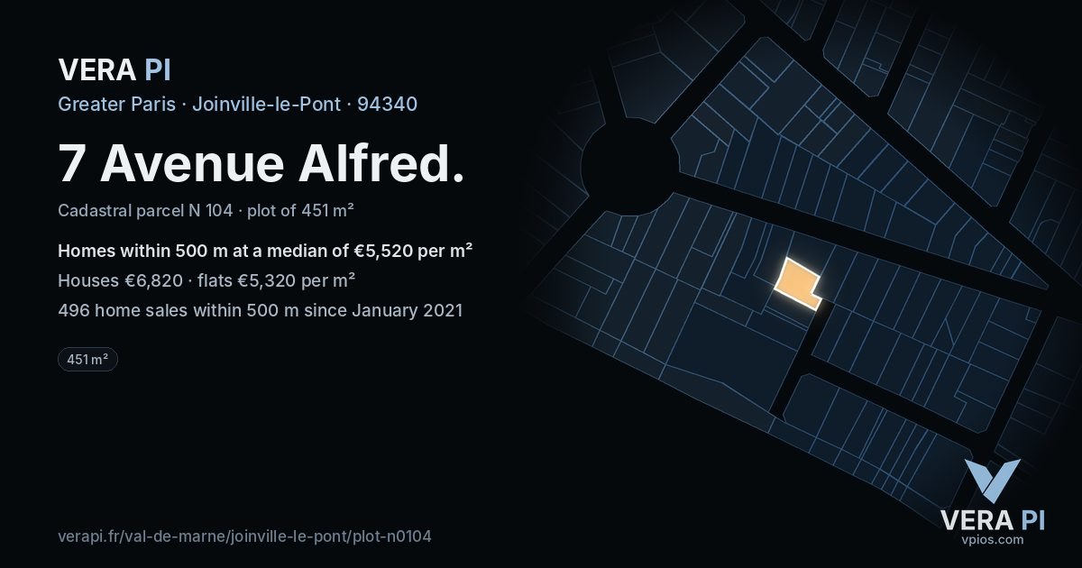 7 Avenue Alfred, Joinville-le-Pont at night – the plot lit, the parcels around coloured by the prices near them
