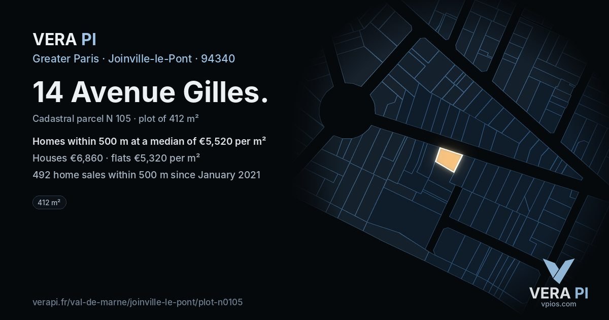 14 Avenue Gilles, Joinville-le-Pont at night – the plot lit, the parcels around coloured by the prices near them