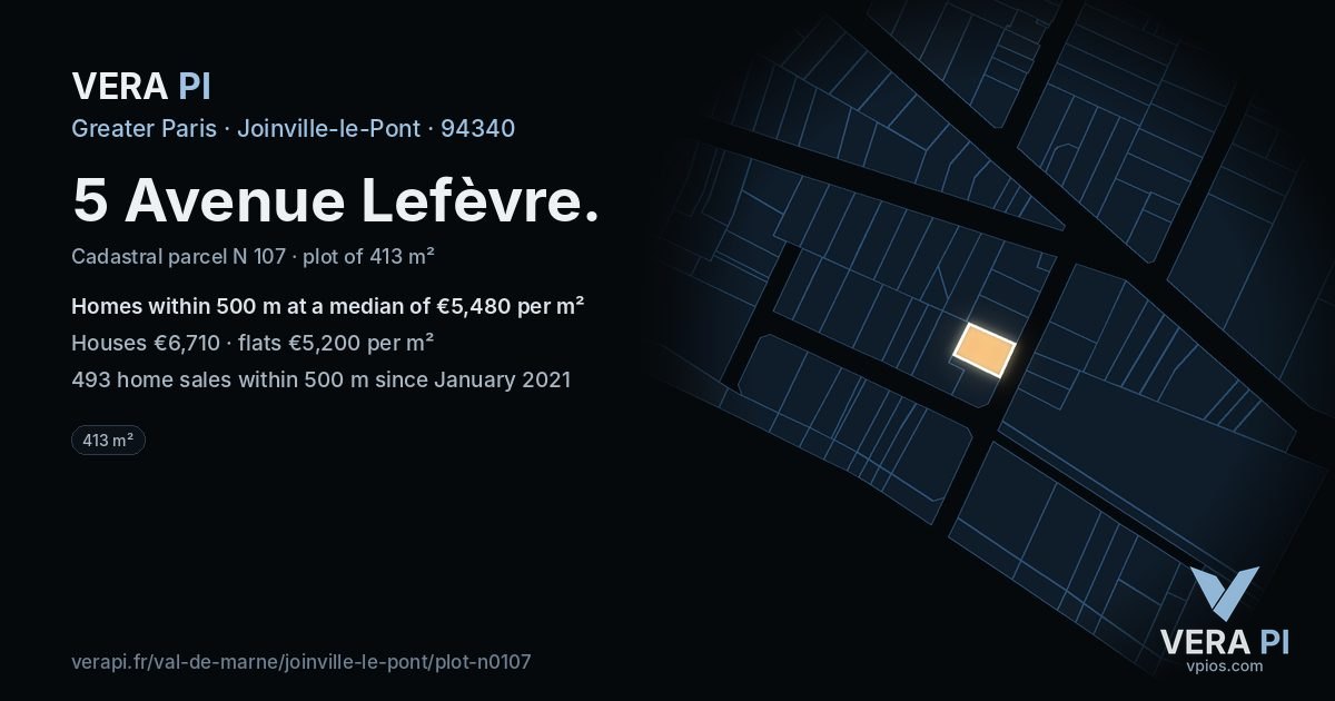5 Avenue Lefèvre, Joinville-le-Pont at night – the plot lit, the parcels around coloured by the prices near them