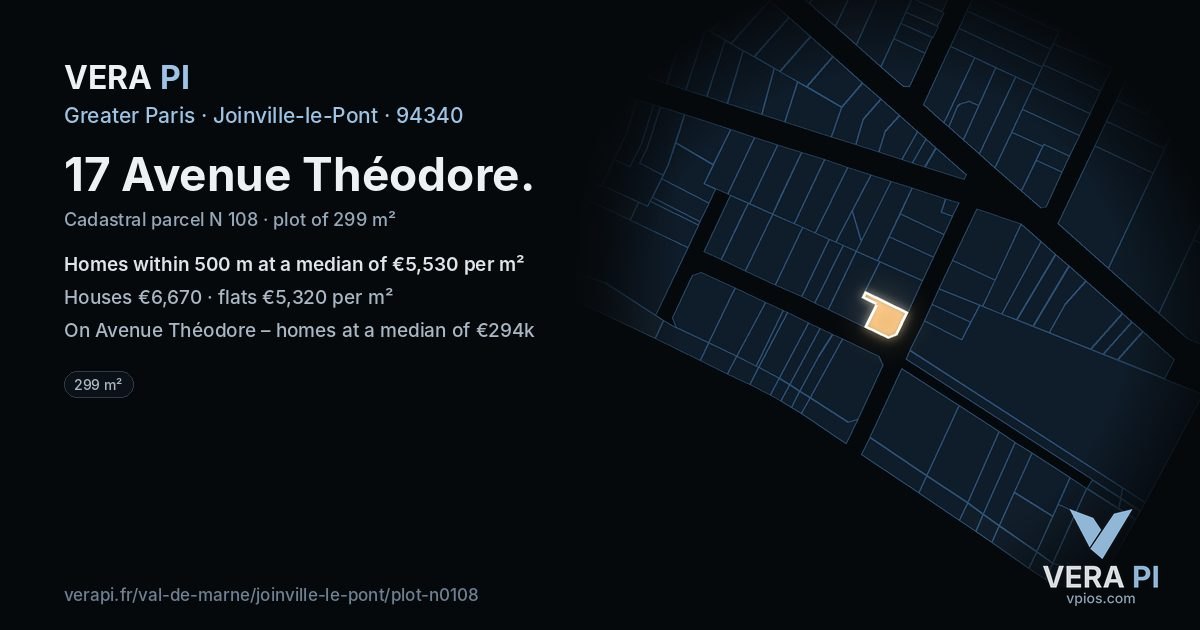 17 Avenue Théodore, Joinville-le-Pont at night – the plot lit, the parcels around coloured by the prices near them