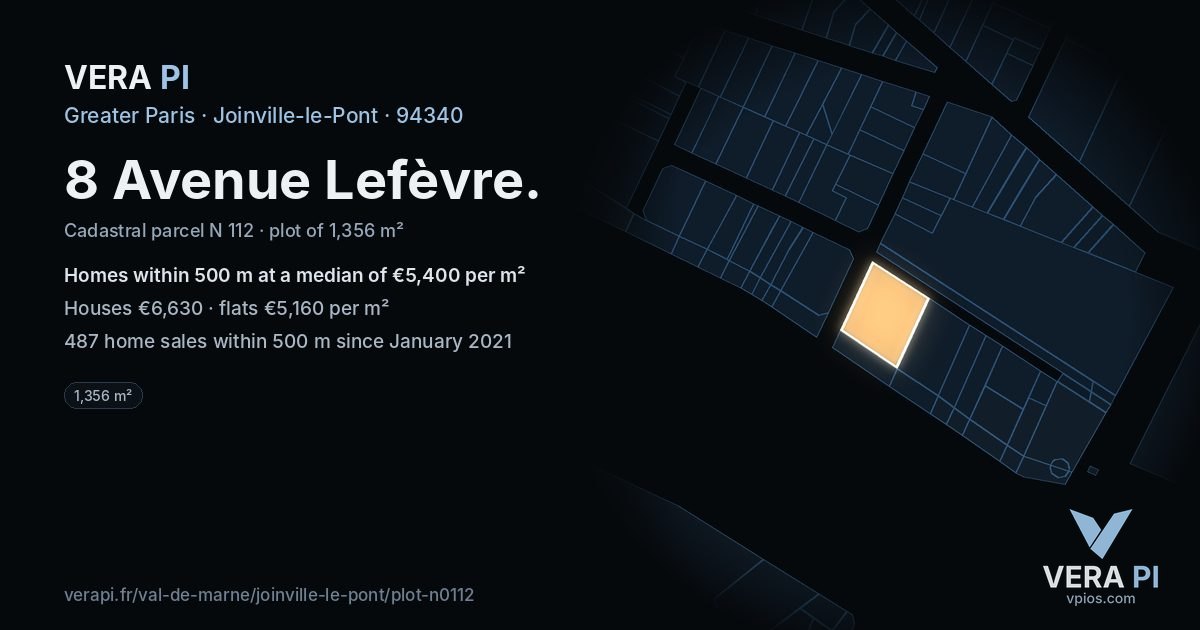 8 Avenue Lefèvre, Joinville-le-Pont at night – the plot lit, the parcels around coloured by the prices near them
