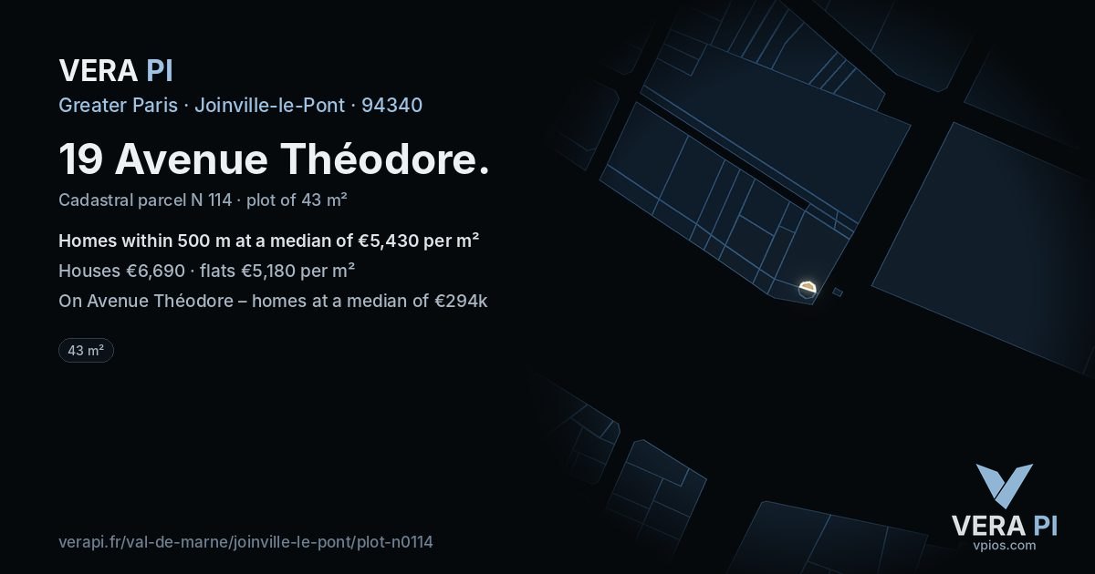 19 Avenue Théodore, Joinville-le-Pont at night – the plot lit, the parcels around coloured by the prices near them