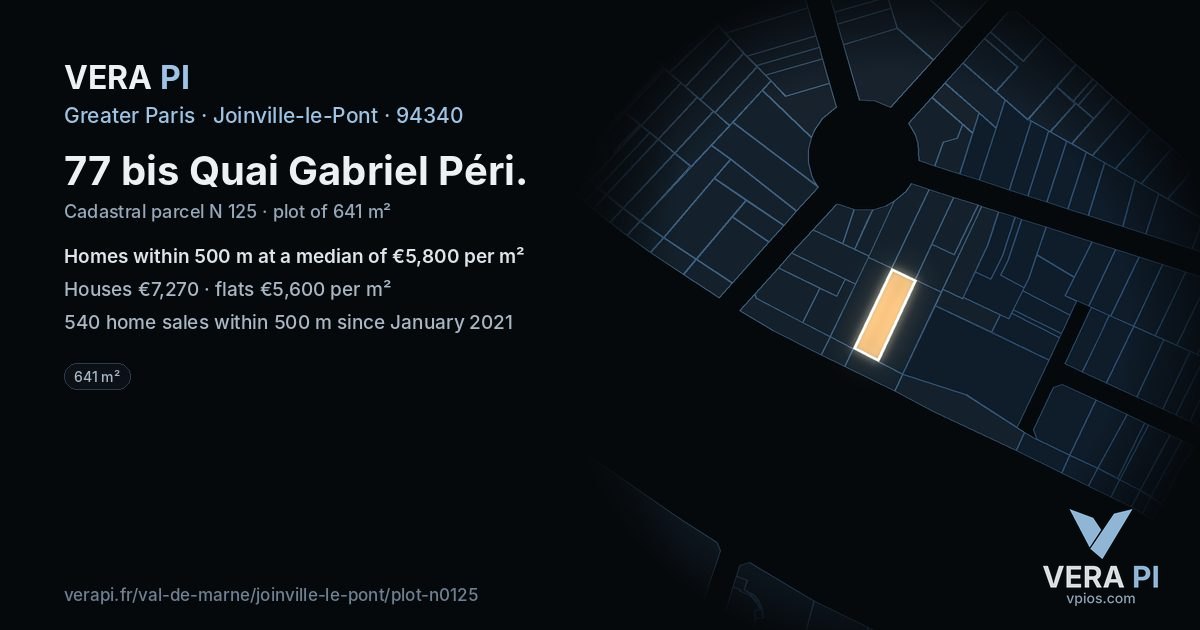 77 bis Quai Gabriel Péri, Joinville-le-Pont at night – the plot lit, the parcels around coloured by the prices near them