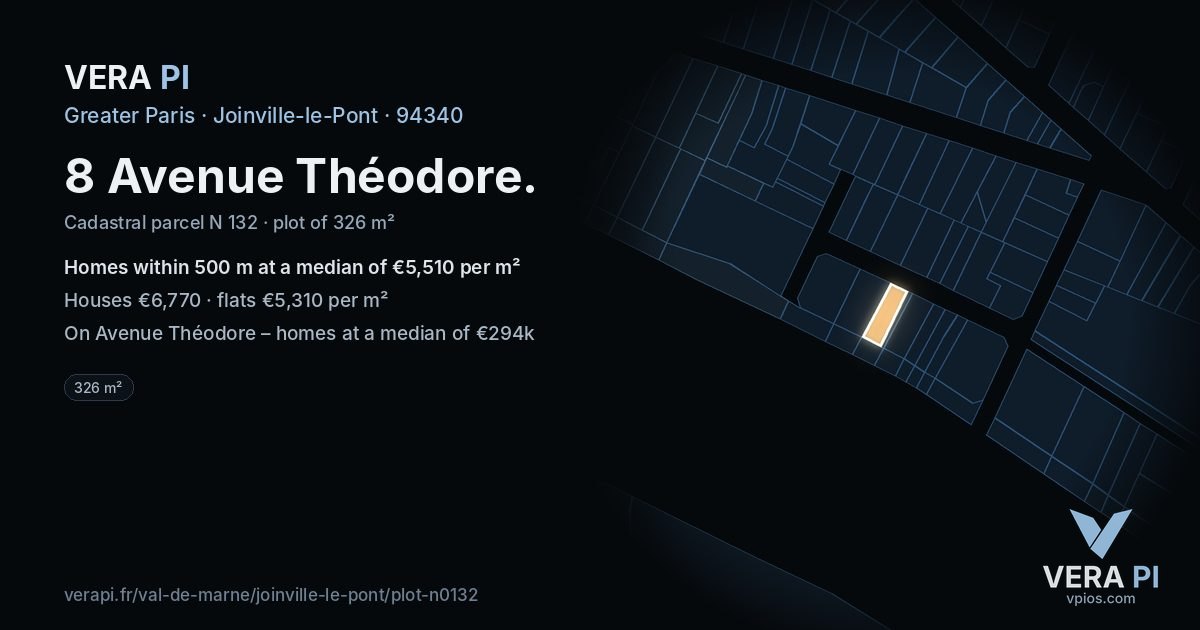 8 Avenue Théodore, Joinville-le-Pont at night – the plot lit, the parcels around coloured by the prices near them