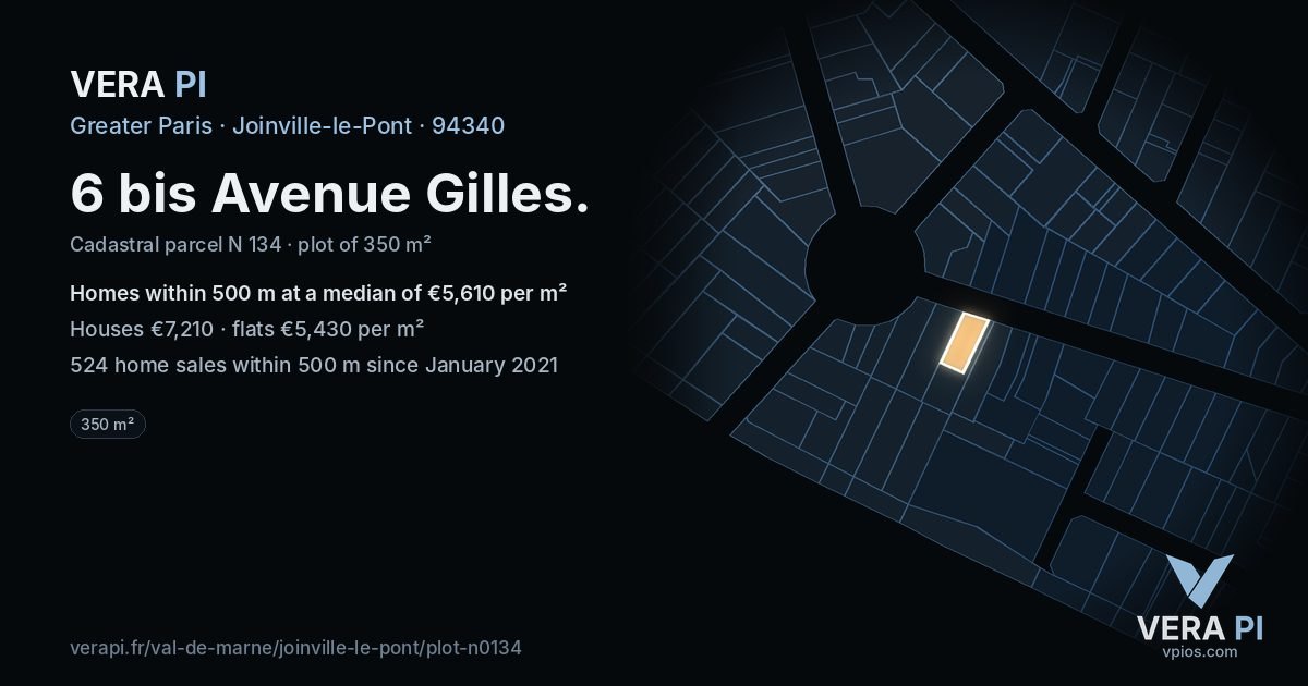 6 bis Avenue Gilles, Joinville-le-Pont at night – the plot lit, the parcels around coloured by the prices near them