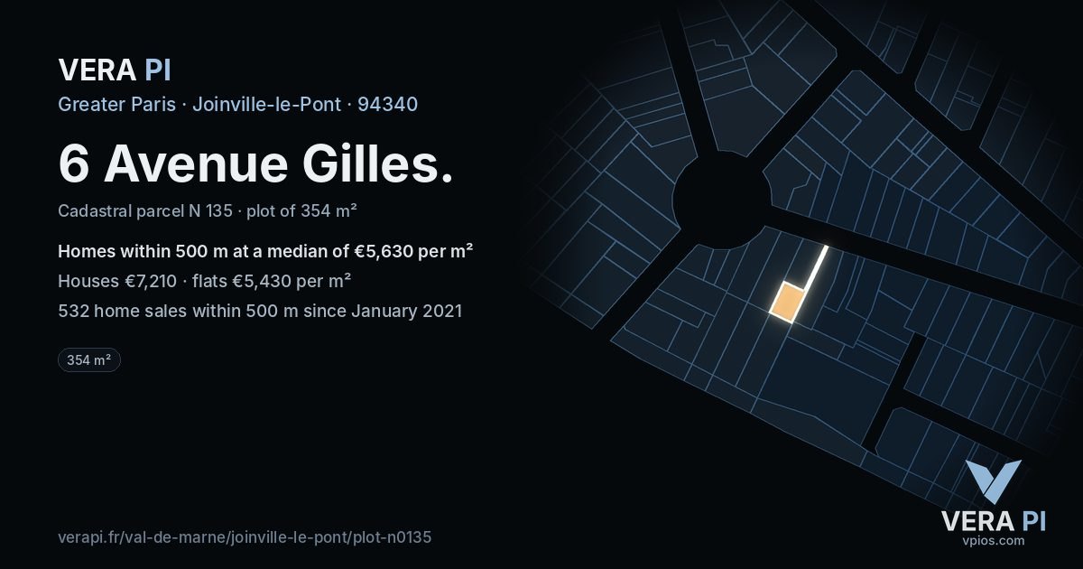 6 Avenue Gilles, Joinville-le-Pont at night – the plot lit, the parcels around coloured by the prices near them