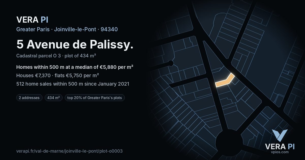 5 Avenue de Palissy, Joinville-le-Pont at night – the plot lit, the parcels around coloured by the prices near them