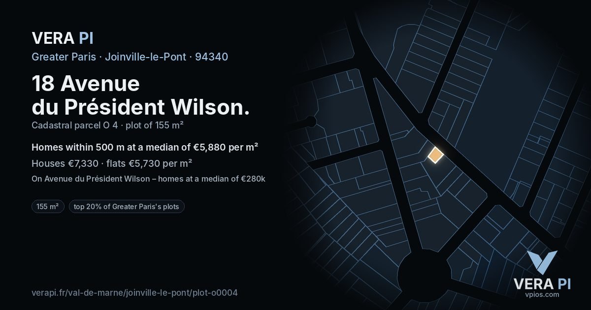 18 Avenue du Président Wilson, Joinville-le-Pont at night – the plot lit, the parcels around coloured by the prices near them