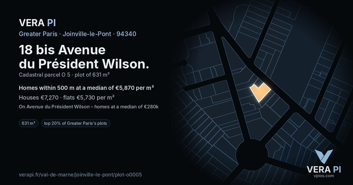18 bis Avenue du Président Wilson, Joinville-le-Pont at night – the plot lit, the parcels around coloured by the prices near them
