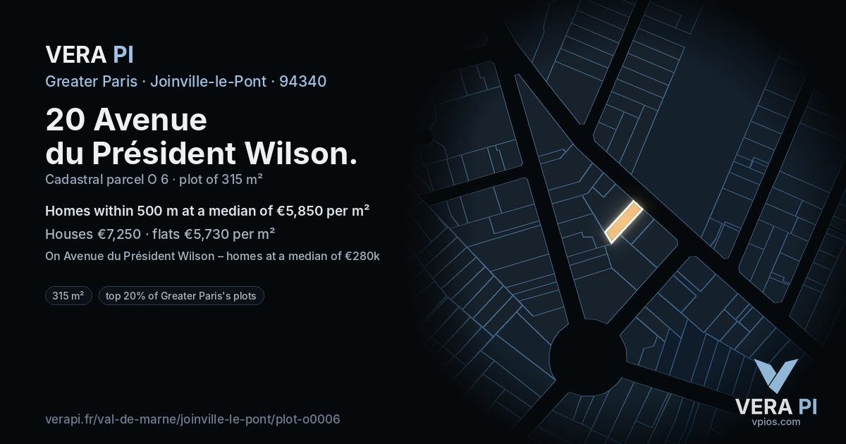 20 Avenue du Président Wilson, Joinville-le-Pont at night – the plot lit, the parcels around coloured by the prices near them