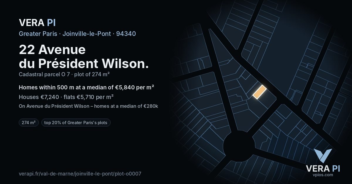 22 Avenue du Président Wilson, Joinville-le-Pont at night – the plot lit, the parcels around coloured by the prices near them