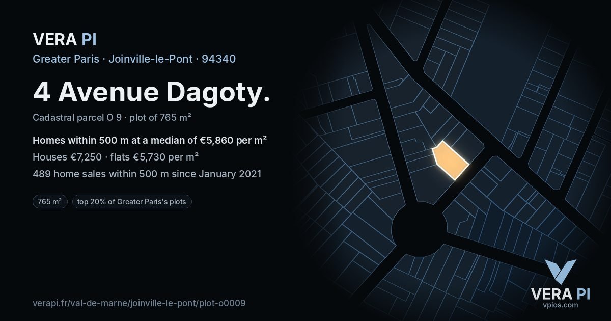 4 Avenue Dagoty, Joinville-le-Pont at night – the plot lit, the parcels around coloured by the prices near them