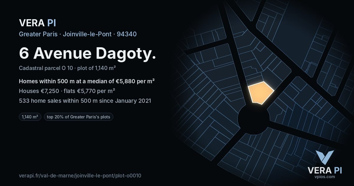 6 Avenue Dagoty, Joinville-le-Pont at night – the plot lit, the parcels around coloured by the prices near them